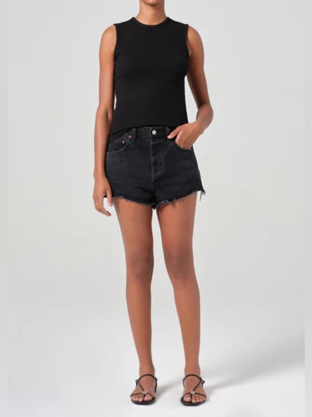Agolde Black High-Rise Denim Cutoff Shorts - Picture 1 of 6